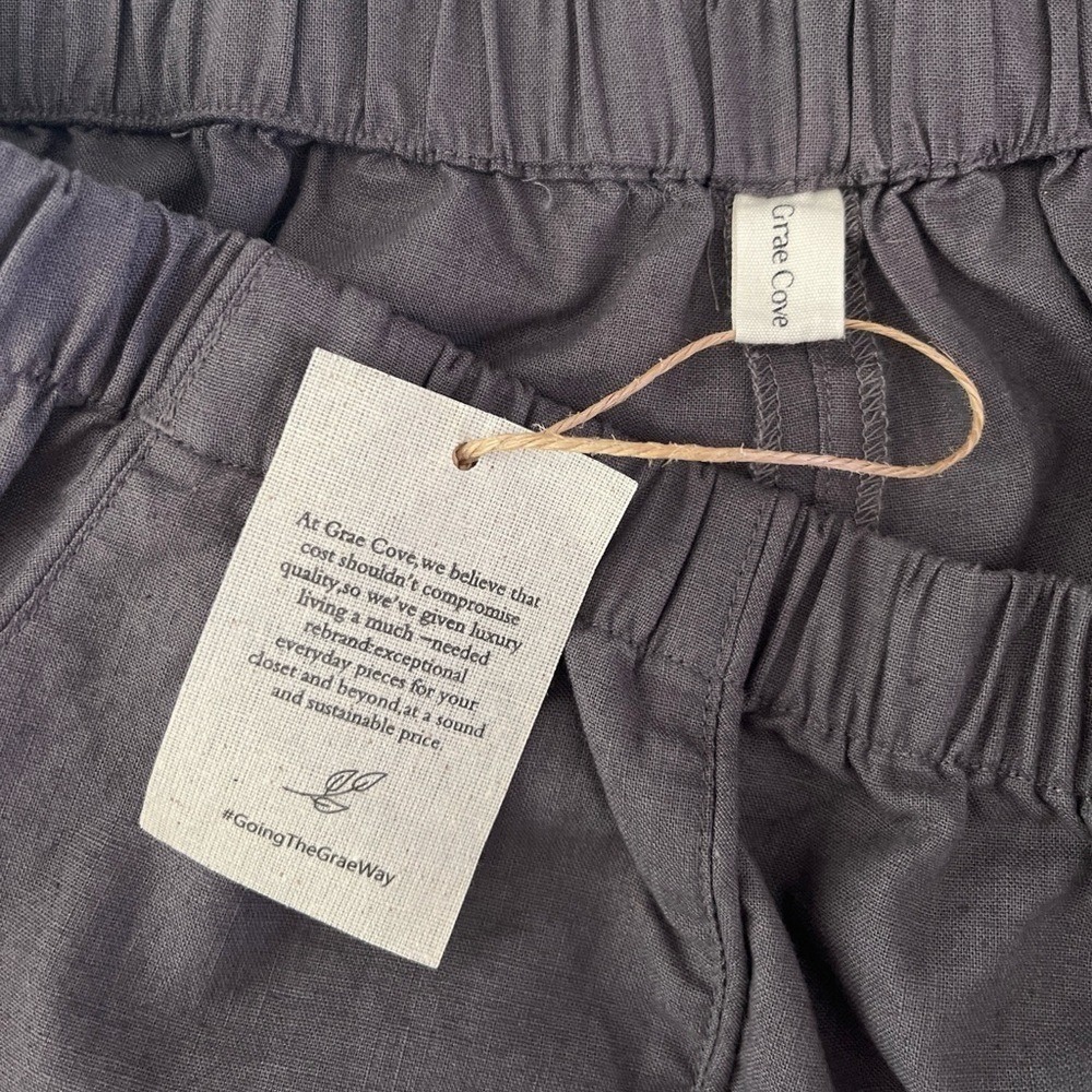 NWT Grae Cove Olina Linen Wide Leg Crop Pants w/ Pockets in Grey Sz XL - Picture 6 of 8